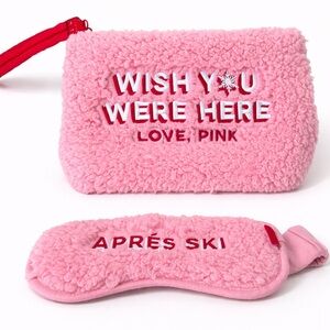 Victoria’s Secret Pink Sherpa Cosmetic Bag Eye Mask Set Apres Ski + Bonus